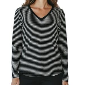 NWT WHITE HOUSE BLACK MARKET Black & White Long Sleeve StripeV-Neck Top Size XL